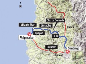 Ruta tren RAPIDO VALAPRAISO SANTIAGO